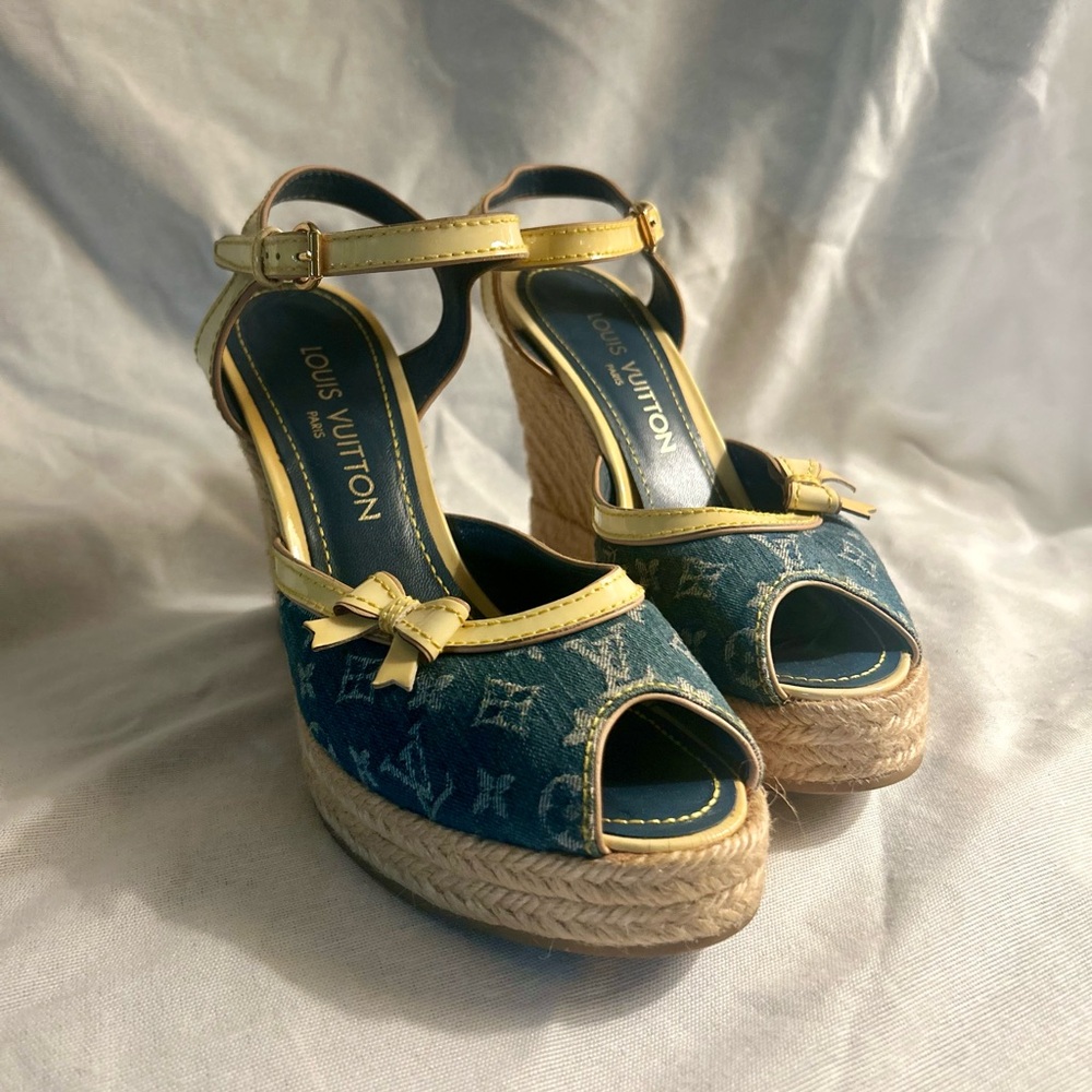 Louis Vuitton Monogram Denim Bow Espadrille Wedges - Picture 2 of 11